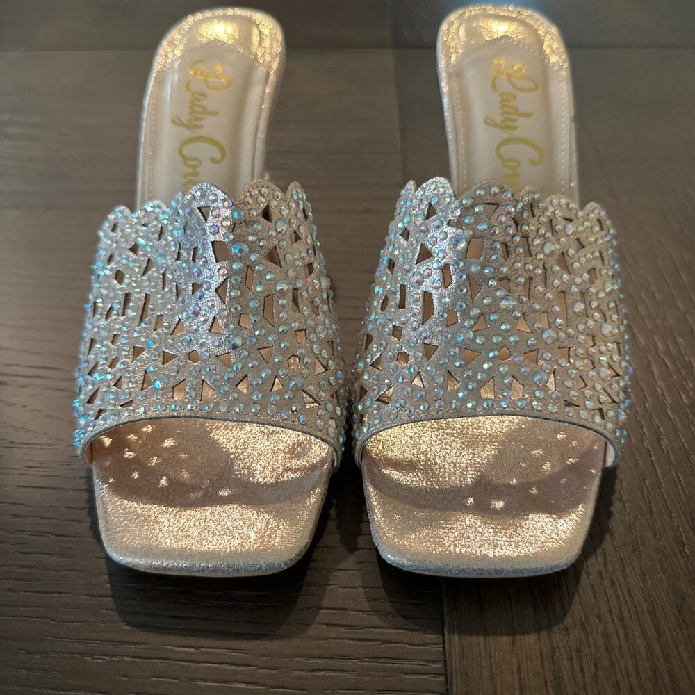 BRAND NEW Lady Couture 3” Rhinestone Gold Heels - Size 7